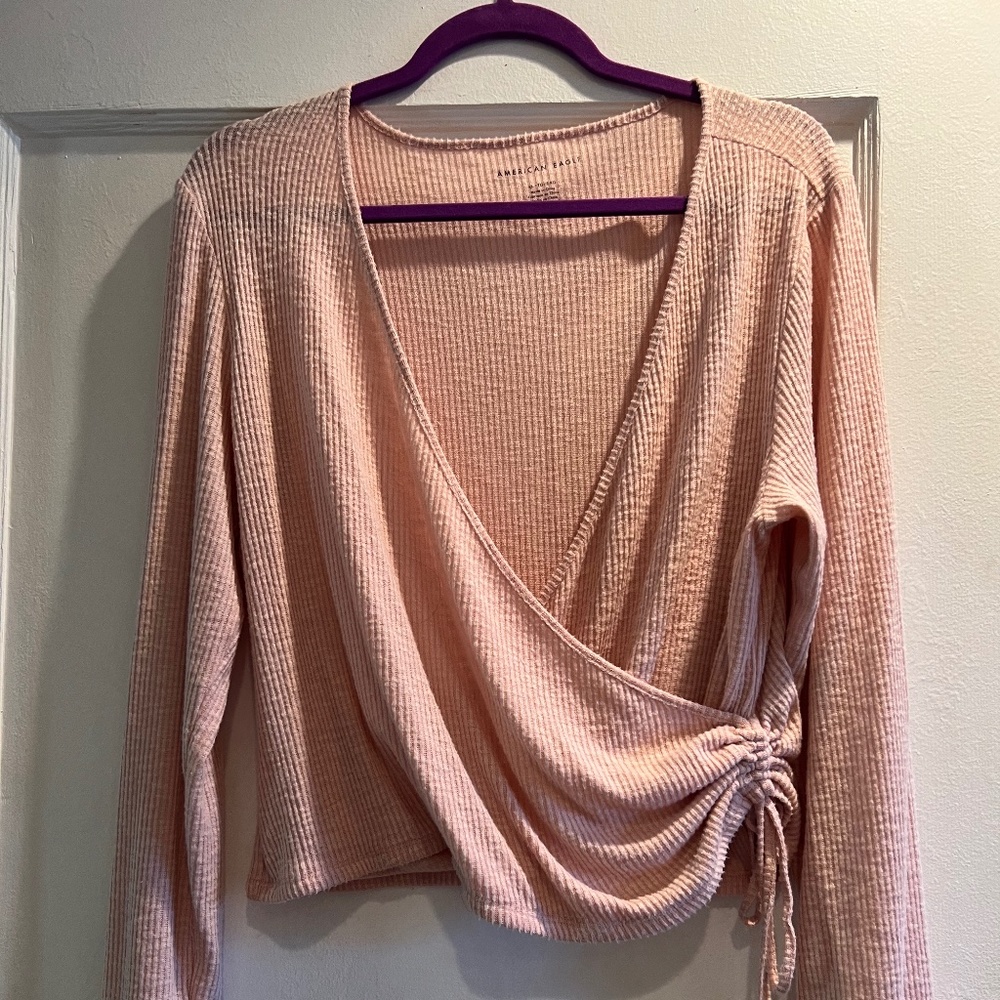 American Eagle Outfitters Pink Long-Sleeve V-Neck Sweater